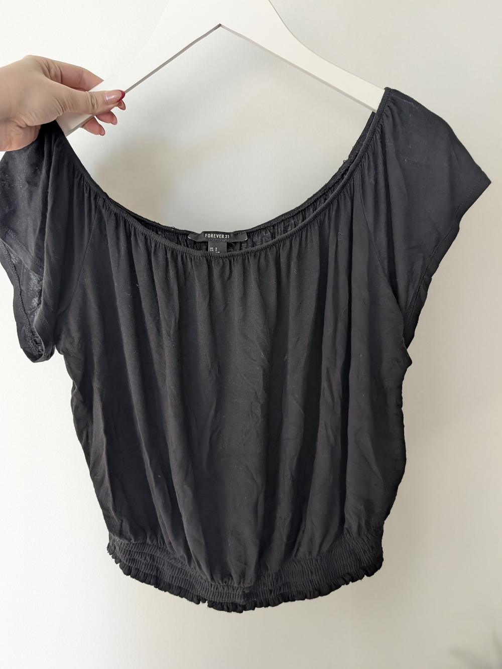 Forever 21 Black Elastic-Hem Off-Shoulder Top